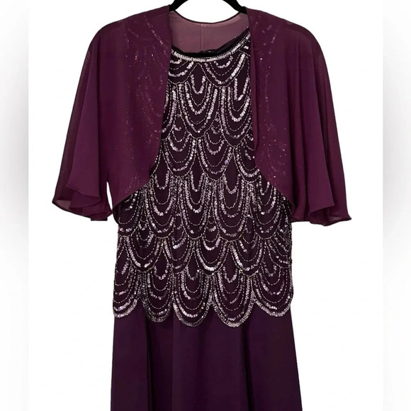 J Kara sleeveless beaded dress with matching scarf & sheer bolero cover up - Picture 10 of 12